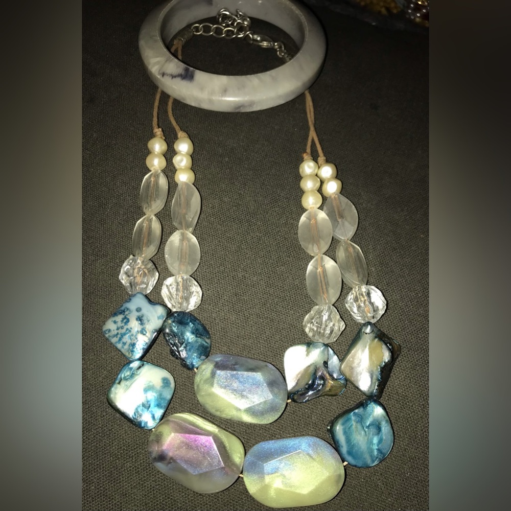 Silver bead necklace and bracelet